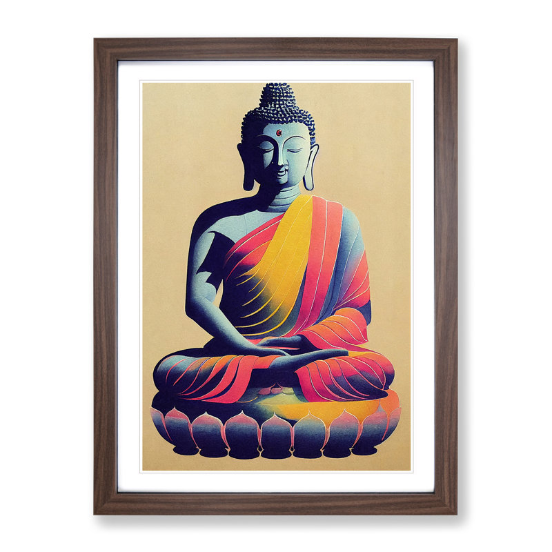 Colourful Buddha No.4 - Wall Art, 48cm H x 36cm W, Walnut Framed, White