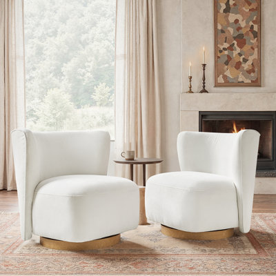 Socorro 31" W Modern Boucle Upholstered Wingback Swivel Barrel Chair with Fully Assembled