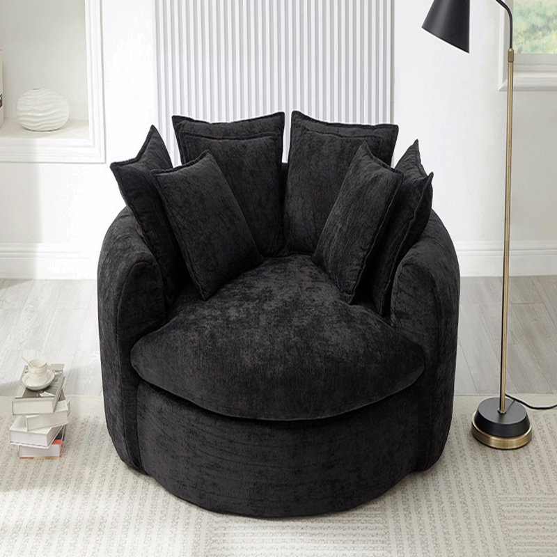 Canapé-lit rond rembourré avec 8 coussins décoratifs, Noir