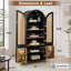 Armoire de rangement arquée en rotin avec étagères et porte-étagères ajustables