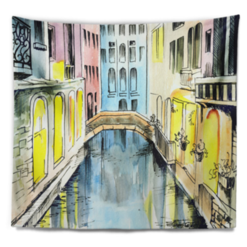 Canal à la tapisserie de venise Cityscape, H 68 po x l 80 po