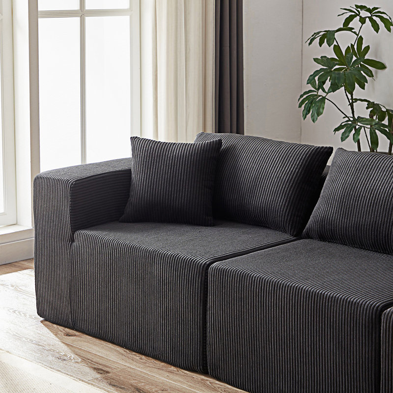 Riaan Modular Boneless Sectional Sofa, Black Corduroy