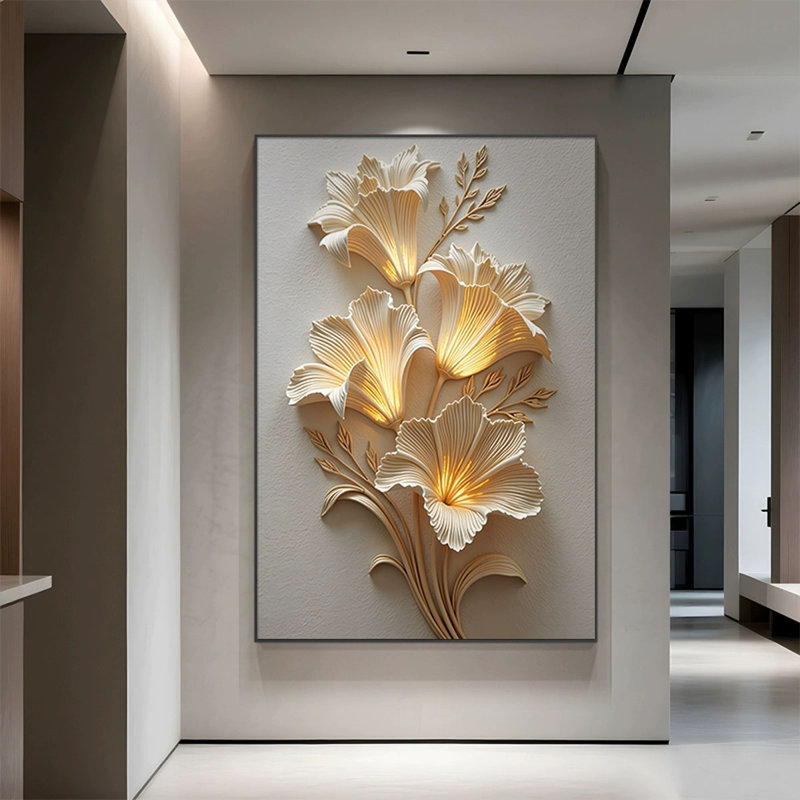 Murale moderne en céramique fleur dorée minimaliste moderne