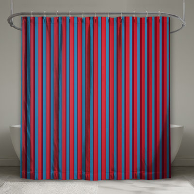 Rideaux de douche rouge et bleu à rayures verticales très longs