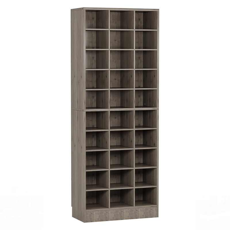 Wide 10-Tier Grey Wooden Shoe Storage Cabinet, Modern 30-Cubby Organizer For Efficient Space Management, Gray
