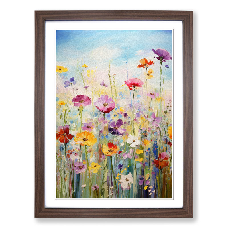 Wildflowers Impressionism Art - Framed Print, Walnut Framed, 64cm H x 46cm W