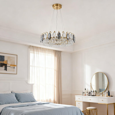 23.6-inch - Postmodern Luxury Minimalist Irregular Round Crystal Chandelier - Adjustable Length / E14 Base / Wall Switch