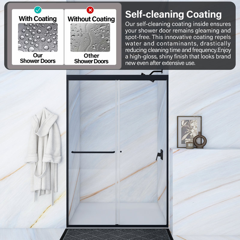 44''-48'' W X 72'' H Double Sliding Framed Shower Door, Matte Black