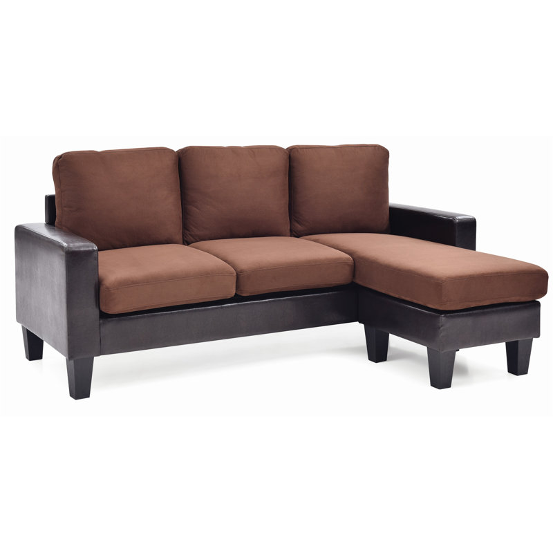 Canapé modulaire en cuir 2 pièces Vegan, Similicuir chocolat, Orienté à droite