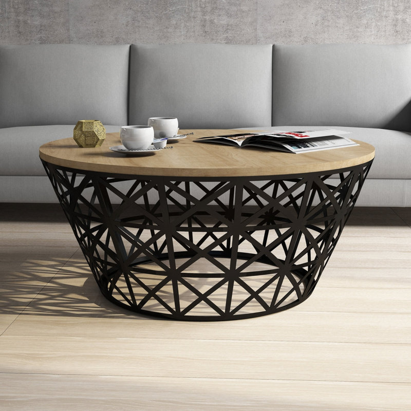 Tambour à cadre Carrold avec rangement, Chêne