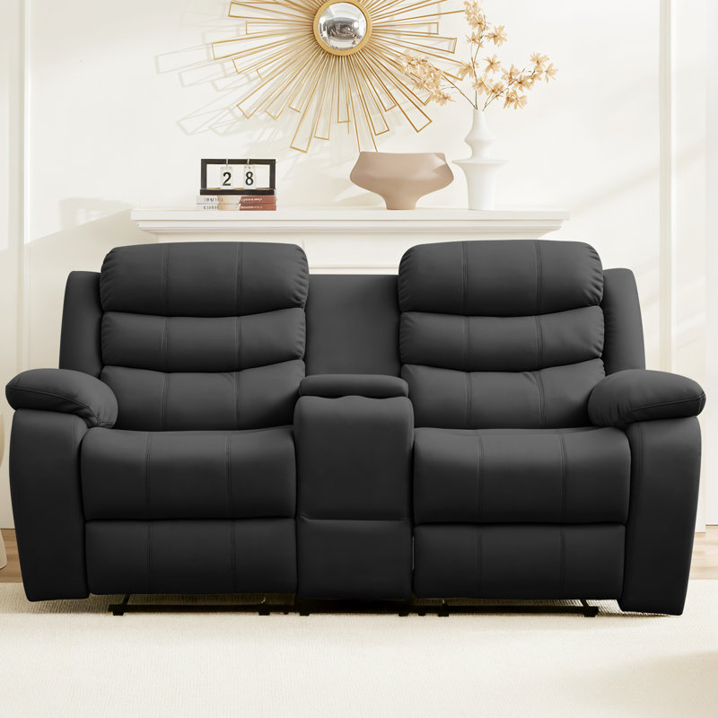 71" Manual Recliner Loveseat with Storage & Cup Holders, Gray