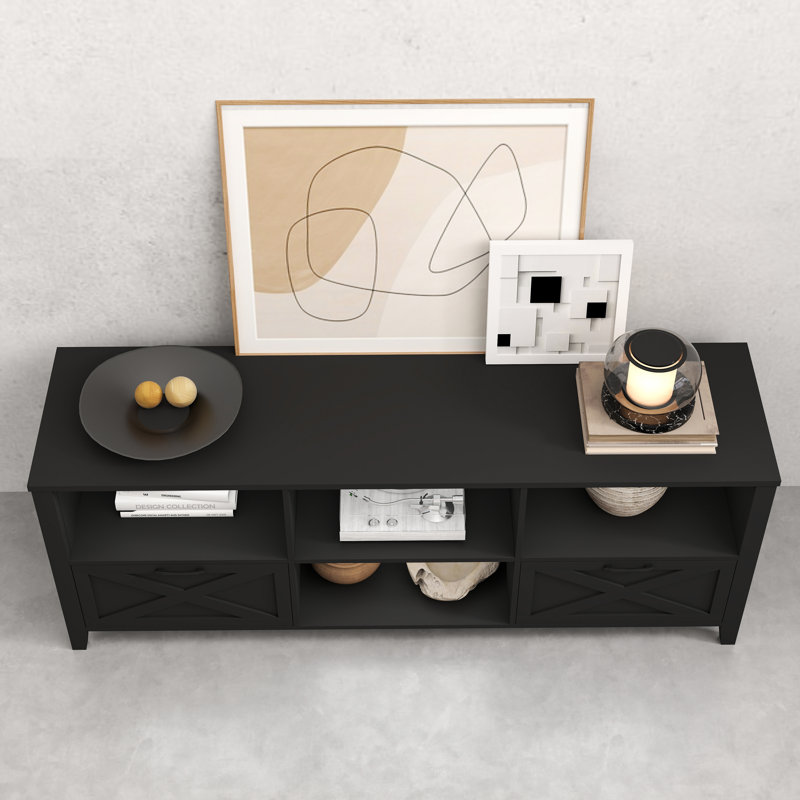 70" Farmhouse TV Stand for TV up to 80" With Lights, Black