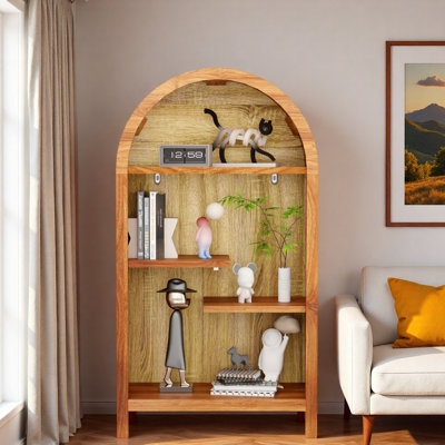 4-tier Arched Top Open Bookshelf With 2 Staggered Interior Shelves And Sturdy Legs