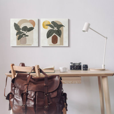 Ensemble de 2 impressions sur toile en forme de feuilles de plantes