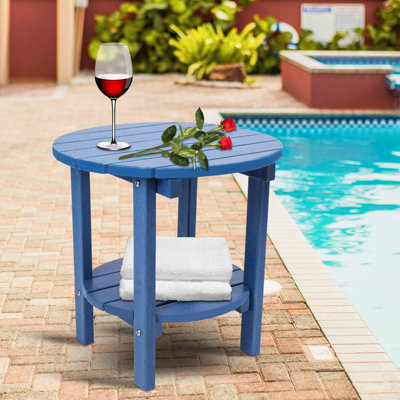 Outdoor Side Table-2 Tier  Table Patio Side Table Weather Resistant End Table Graden Patio Balcony Yard(round, Blue)