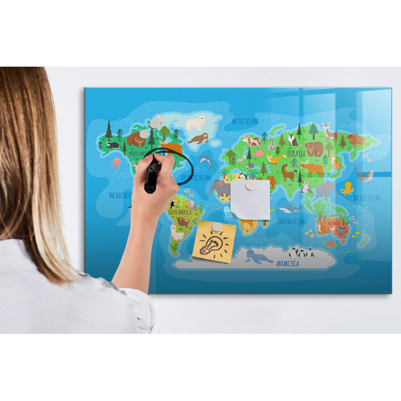 Magnetic Memo Board Whiteboard - 90 x 60 cm - With Marker and Magnets - Cartoon map