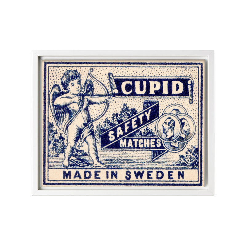 Cupid Matchbox, Canvas, White Framed, 08"H x 10"W