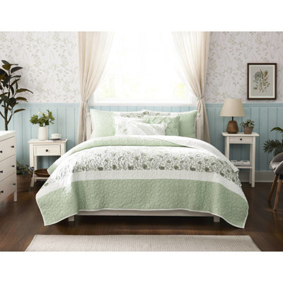 6 courtepointe en coton avec coussins décoratifs - très grand / très grand, dentelle sauge