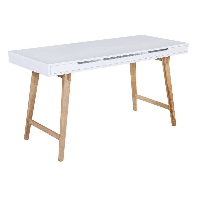 White Mid-Century Modern Writing Desk with Drawers