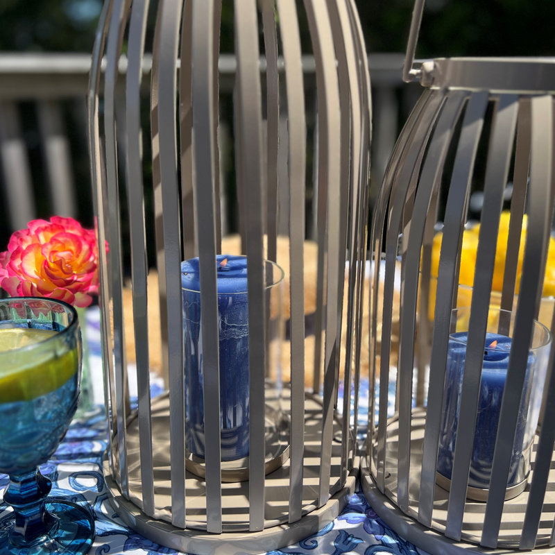 Key West Ribbed Cage Hurricane Candle Lanterns, 15.75 And 12.5 Inches