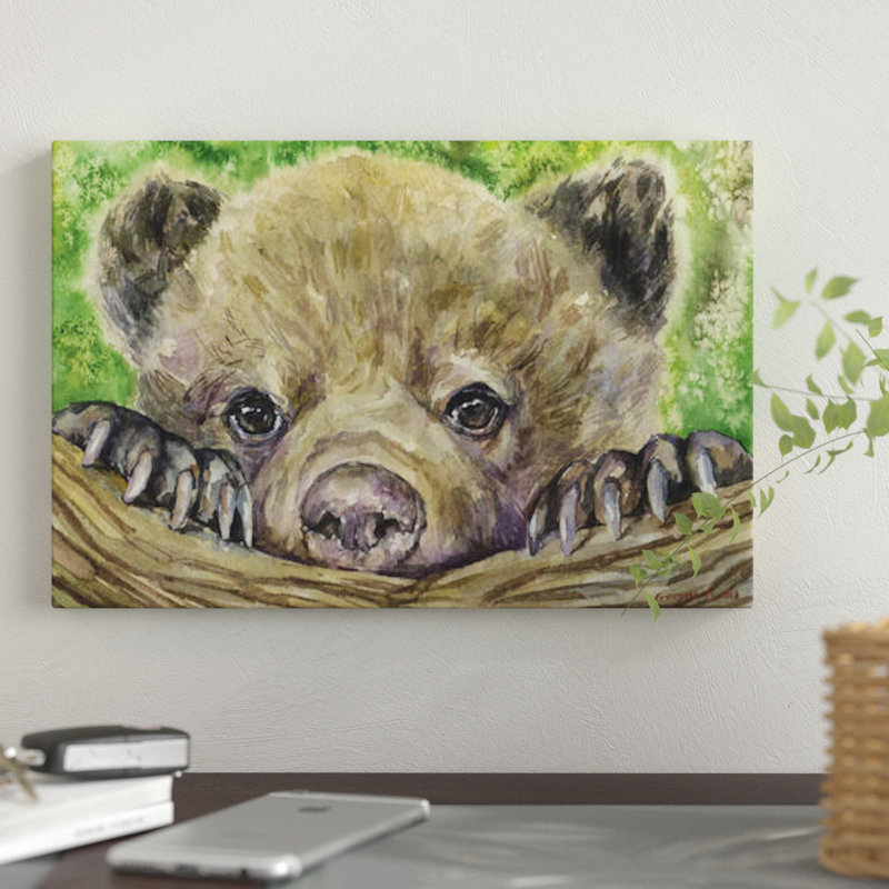 Impression sur toile ours, H 12 po x l 18 po x P 1,5 po, Toile tendue, Pas de tapis