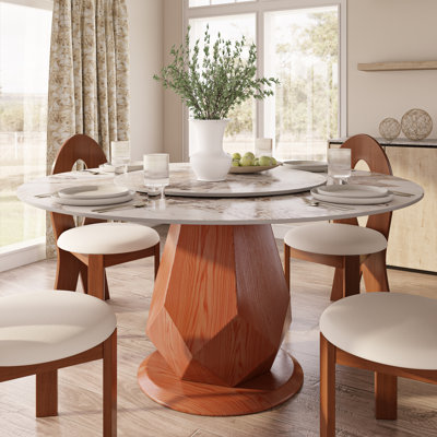 Table de salle à manger ronde en bois fritté rotatif moderne pour 4 à 8 personnes avec base géométrique fiable, assemblage facile