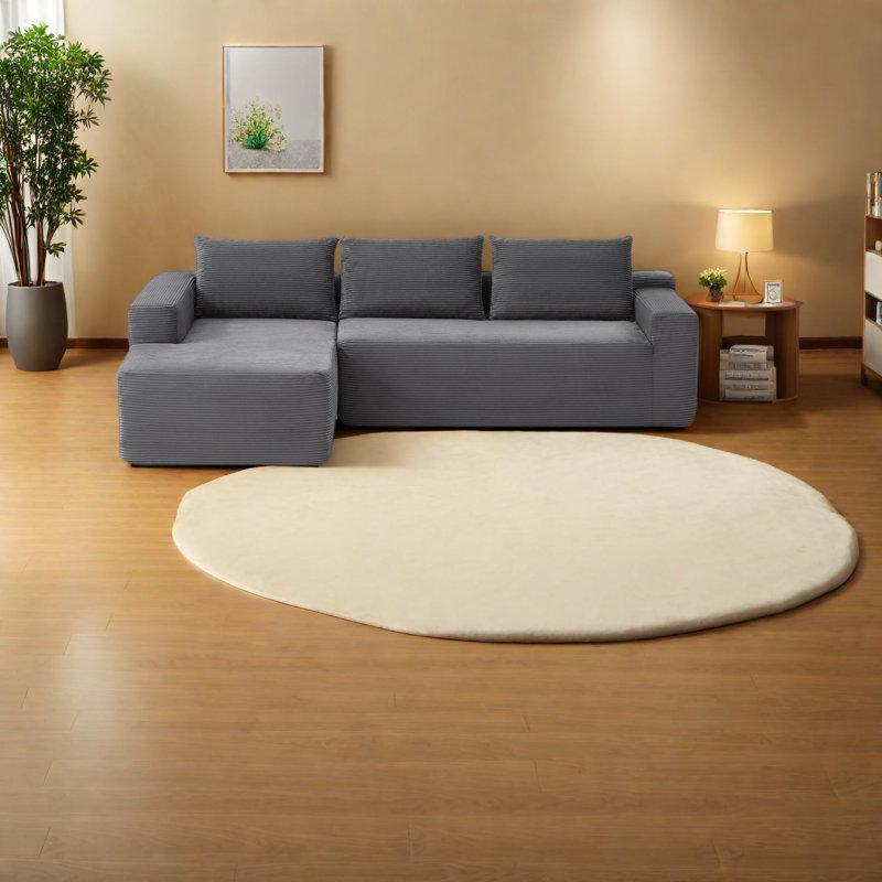Canapés modulaires gris spacieux, finition velours côtelé moelleux, touche moderne, maison et chambre à coucher