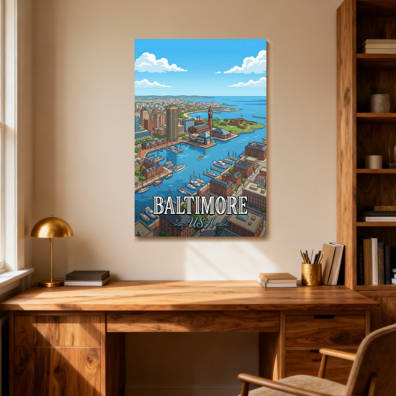 Paysages pittoresques et urbains de la ville de Baltimore, vue sur le port, États-Unis, H 18 po x l 12 po