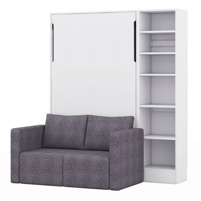 Lit escamotable Verlina avec canapé et tablettes, Lit simple