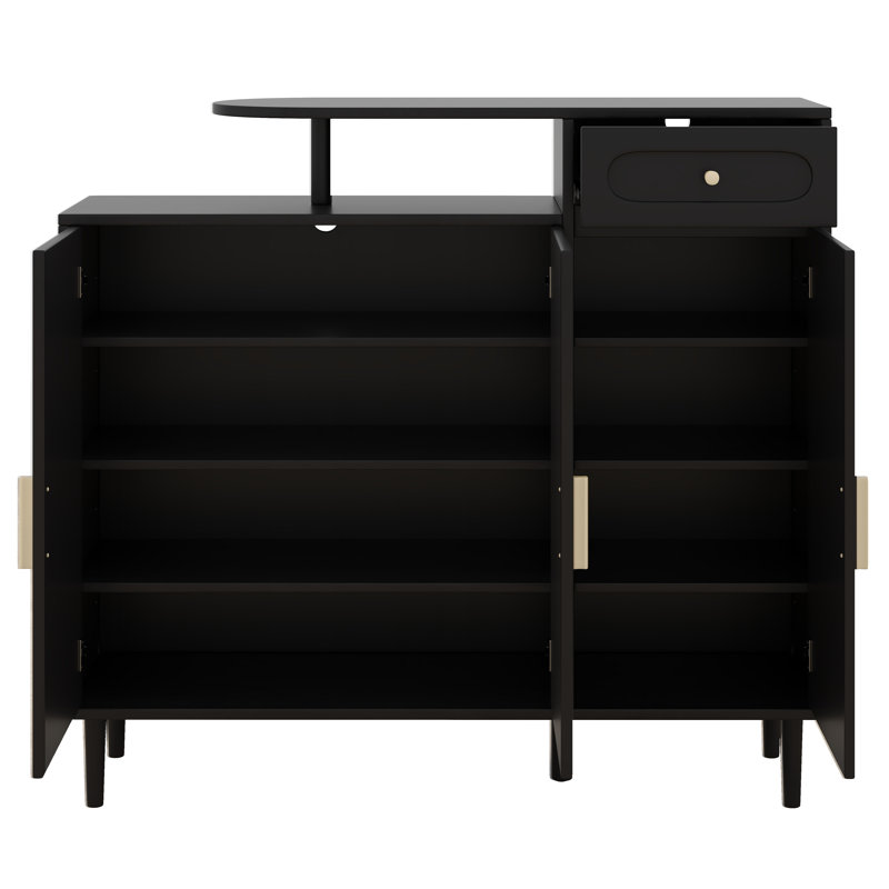 Range-chaussures avec tablettes réglables, pieds en bois massif, portes et tiroirs arqués, buffet de rangement pour vestibule, salon