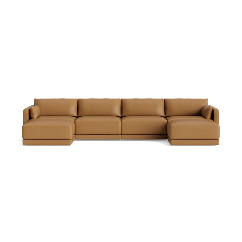 Eva Double Chaise Sectional, Bison Butterscotch Top Grain Leather