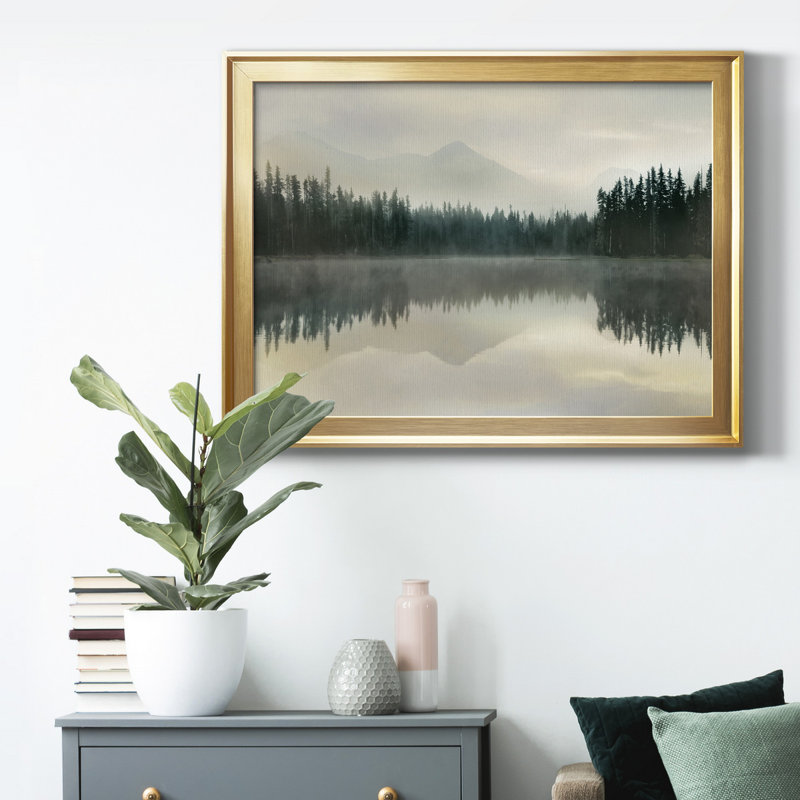 Toile encadrée de qualité supérieure Jade Reflection, Cadre doré, H 30,5 po x l 42,5 po x P 1 po, Pas de tapis