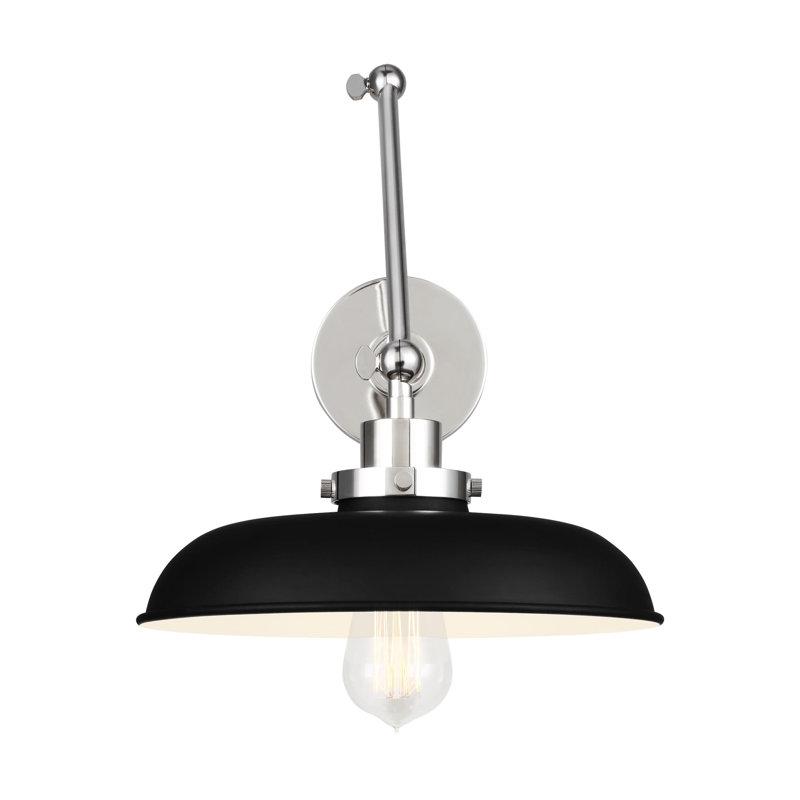 Wellfleet Double Arm Wide Task Sconce, Midnight Black, Polished Nickel