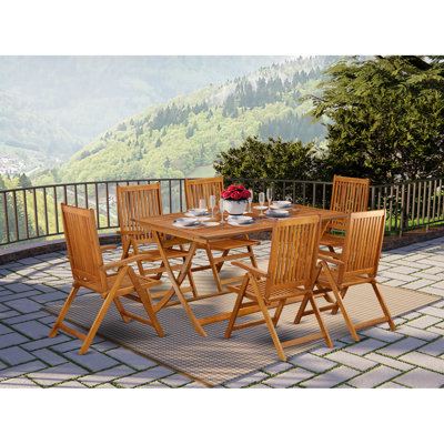 Ensemble de table pliante moderne 7 pièces - Conçu pour la plage, le camping, les pique-niques - Belle table en bois avec 6 chaises de patio extérieures multi-positions - Finition naturelle à l'huile