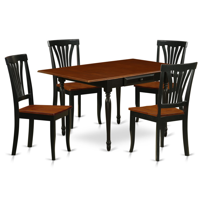 5 Piece Kitchen Table & Chairs Set Includes a Rectangle Dining Room Table with Dropleaf and 4 Dining Chairs, Buttermilk & Cherry
