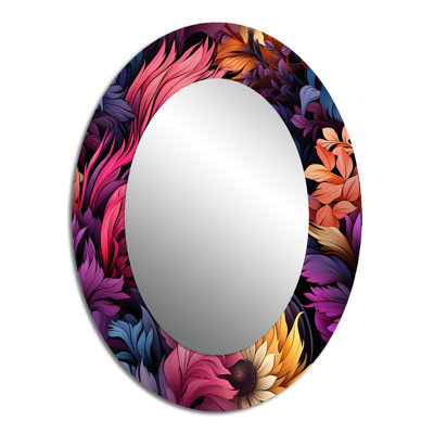 Boho Pink And Blue Feather Fusion - Pink Oval Wall Mirror Decor