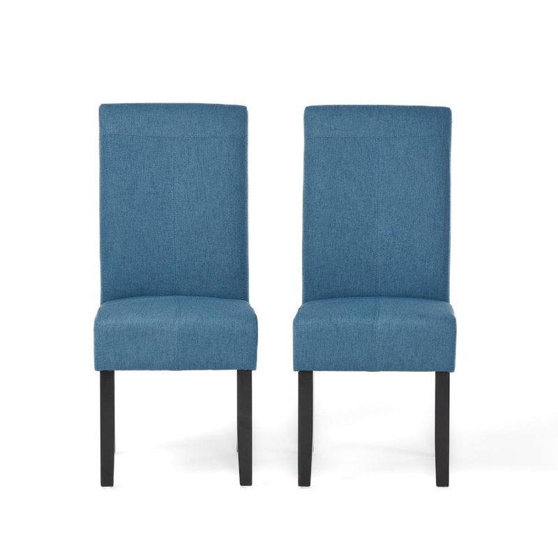 Olin Contemporary Upholstered Fabric Dining Chairs with T-Stitch Detailing and Wooden Legs, Blue