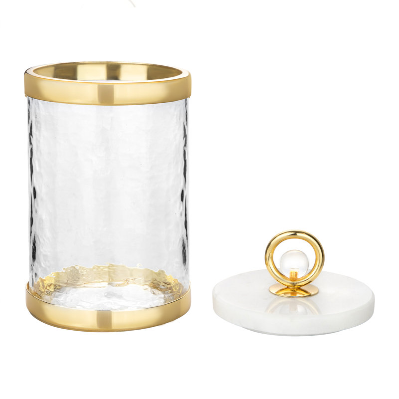 Medium Canister With Marble Lid And Clear Ball Knob - 7.1"H
