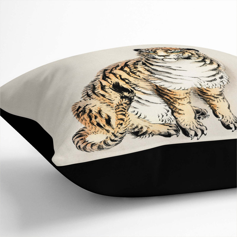 Tiger by Kono Bairei Cushion with Filling, 40cm H x 40cm W x 15cm D, Black
