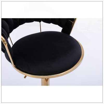 Ensemble de 2 tabourets de bar, avec repose-pieds chromé et base pivotante à hauteur réglable en velours mécanique + tabouret de bar simple Golden Leg - noir
