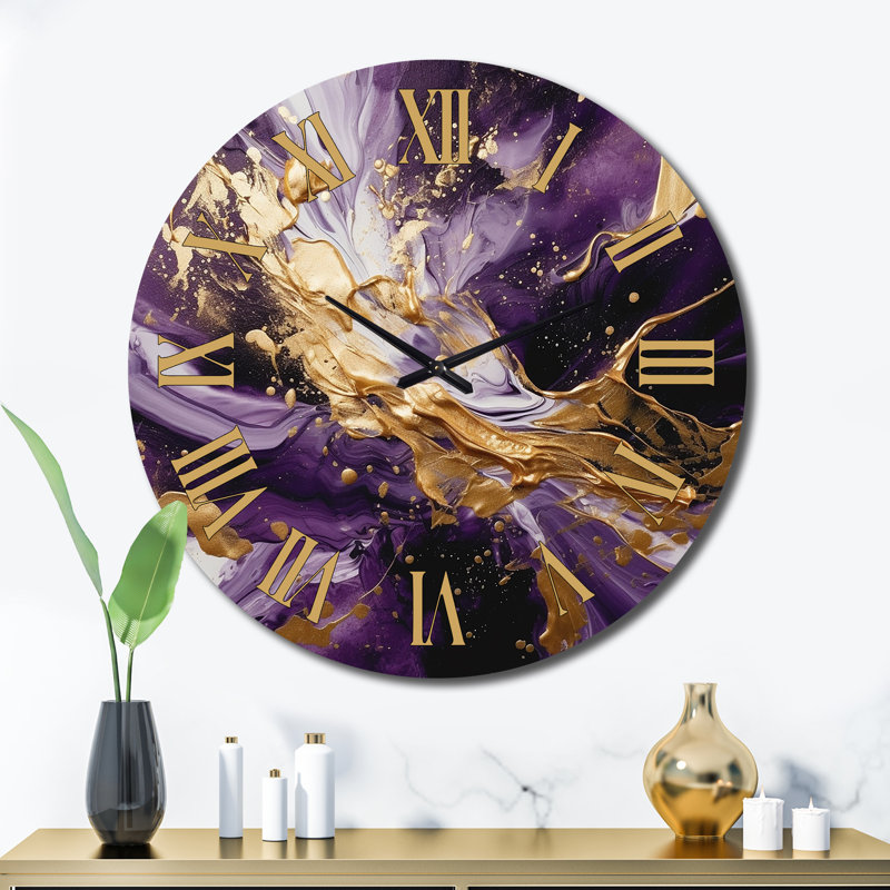 Horloge murale mauve et or liquide Magic III, Très grand