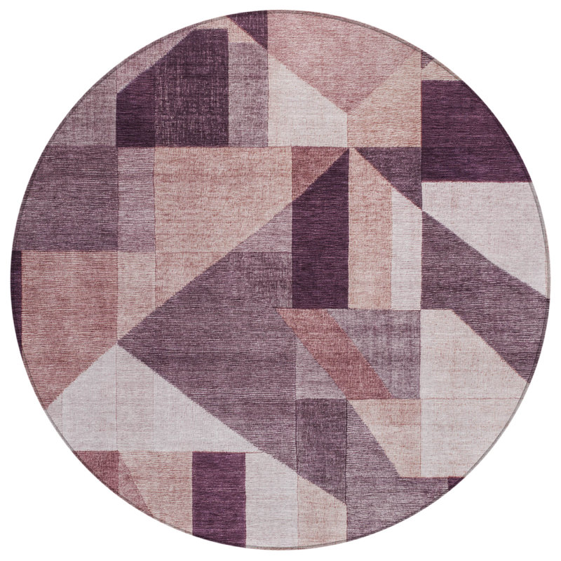 Machine Washable Indoor/Outdoor Wagenen ACN2365 Geometric Rug, Round 8'