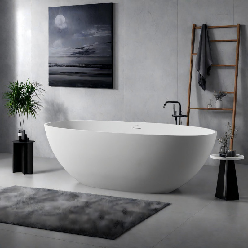 Baignoire ovale autoportante de 65 pouces Modern Modern Modern, Blanc mat