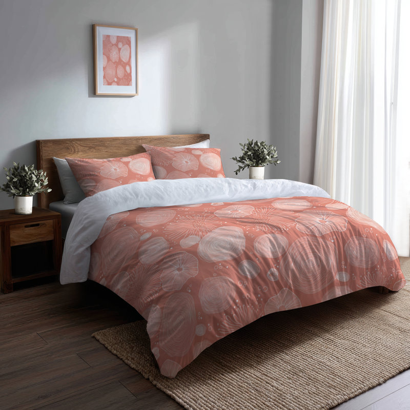 Ensemble de housse de couette et coussin décoratif Coastal Bedding of 3 - Abstract Coral Beach Seashell