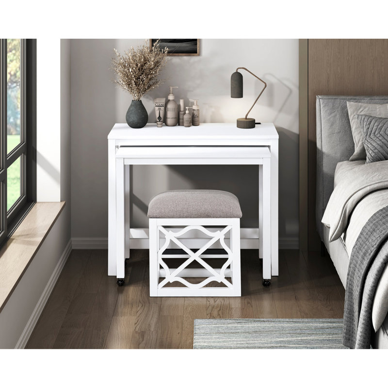 Ensemble de bureau et tabouret blanc 3 pièces, avec 2 chargeurs roulants pour le bureau, Blanc