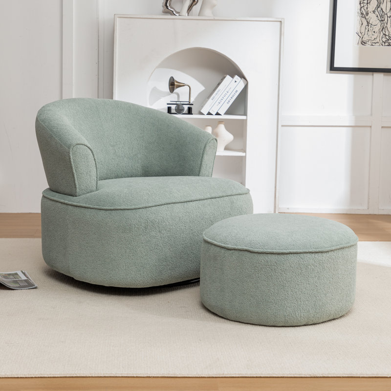 Armelda 33'' Wide Upholstered Polyester Swivel Chair With Ottoman, Teal Polyester