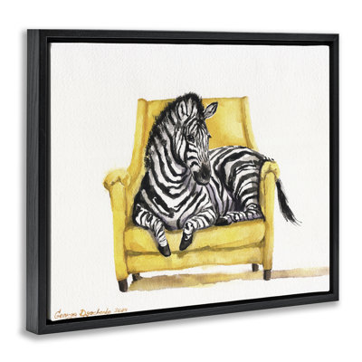 Cute Zebra on Yellow Chair Floating Frame, design by George Dyachenko