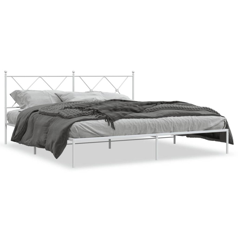 Base de lit en métal avec tête de lit et pied de lit Winston Porter, Blanc, 65,4 po x 81,5 po