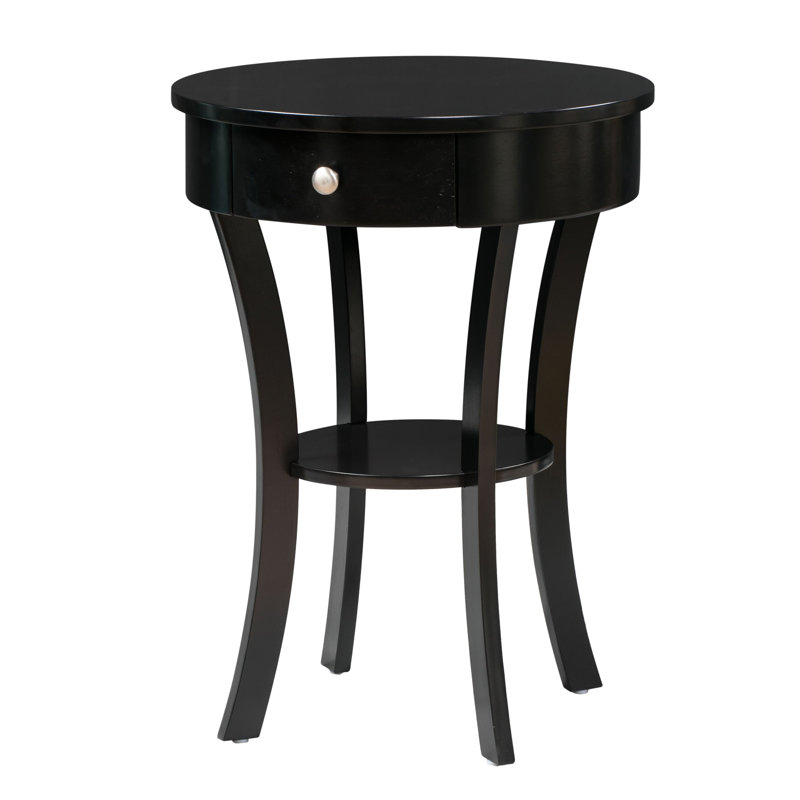 Moravian Solid Wood End Table with Storage, Black