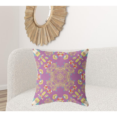 26" X 26" Off White And Purple Broadcloth Floral Throw Pillow